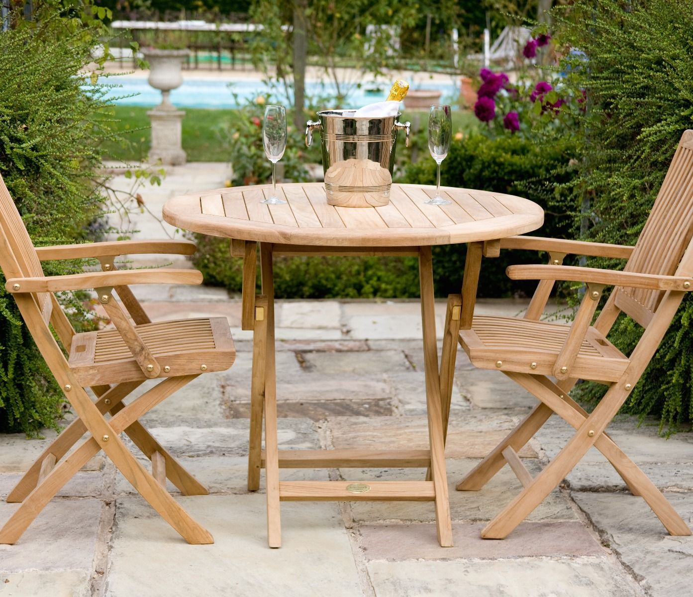Teak Folding Garden Table Round Jo, Round Wooden Folding Garden Table And Chairs