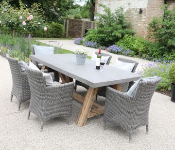 Roma Concrete Table and Florence Wicker Armchair 6-Seater Set